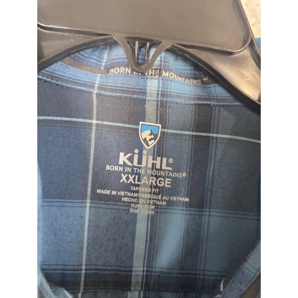 Kuhl Plaid Shirt Mens 2XL Blue Beige Linen Blend Button Down SS Lot 2 - Picture 6 of 16